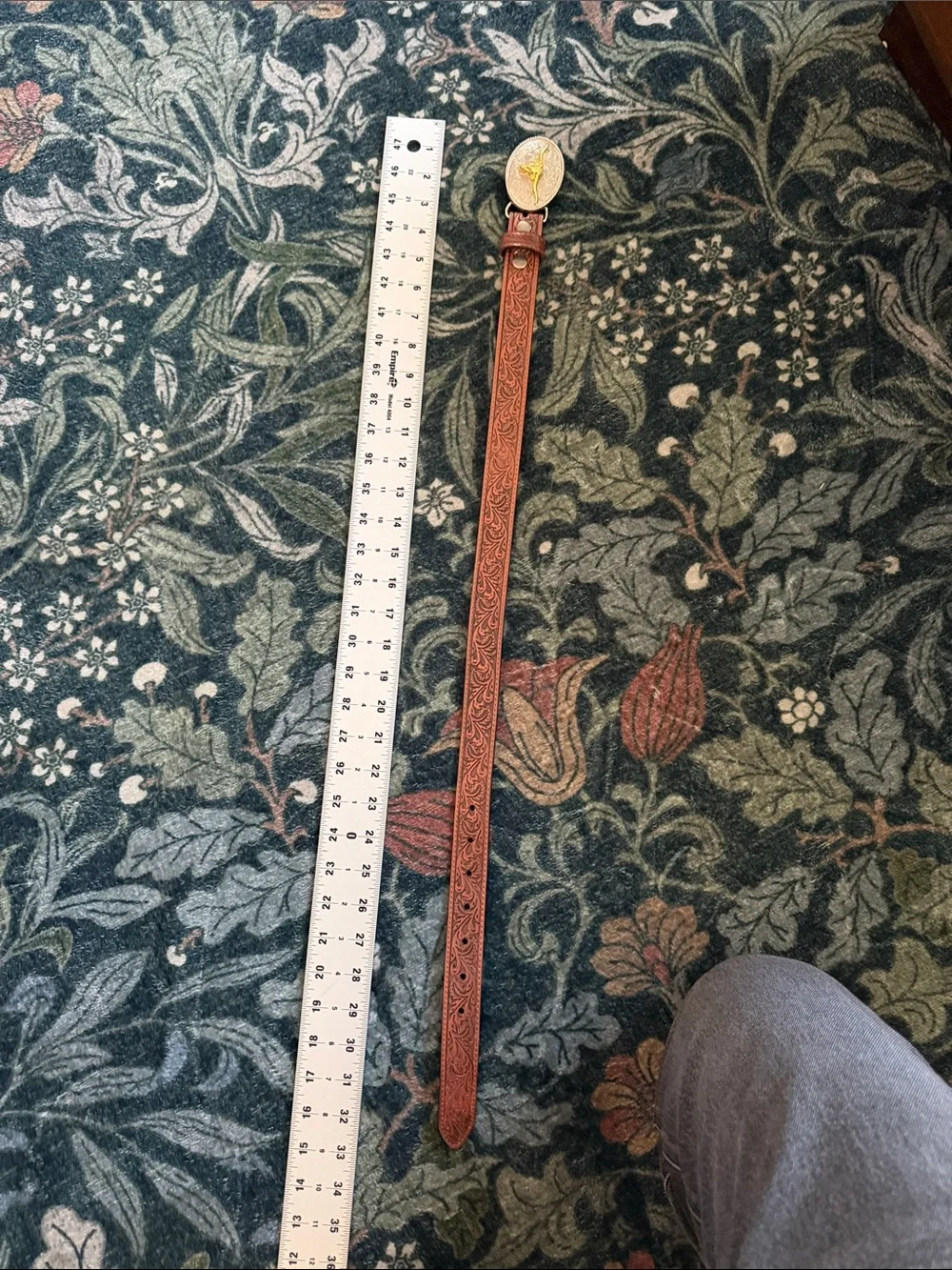 Brown Tooled Kids Belt with Silver Oval Buckle & Gold Longhorn